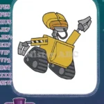 Cute yellow robot character embroidery designs for kids - Instant Download