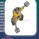 Charming yellow WALL-E robot character with blue eyes embroidery designs - Instant Download
