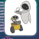 Adorable WALL-E and EVE robot friendship embroidery designs with cockroach - Instant Download
