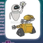 Cute WALL-E and EVE Robot Lightbulb Scene Embroidery Designs - Instant Download