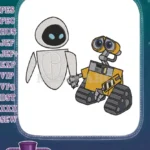 Cute WALL-E and EVE robot couple embroidery designs - Instant Download