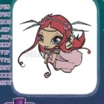 Cute Chibi Red Haired Fairy with Roses Embroidery Designs - Instant Download