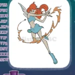 Dynamic red-haired fairy casting fire spell embroidery designs - Instant Download