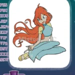 Winx Club Bloom red-haired fairy sitting embroidery designs - Instant Download