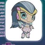 Chibi Anime Character with Blue Hair and Large Eyes Embroidery Designs - Instant Download