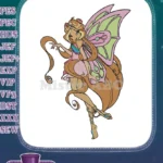 Winx Club Flora fairy with pink green wings embroidery designs - Instant Download