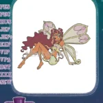 Magical Sitting Fairy with Long Hair and Wings Embroidery Designs - Instant Download