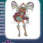 Beautiful brown-skinned fairy with long hair and wings embroidery designs - Instant Download