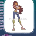 Edgy cartoon girl in jeans and boots embroidery designs - Instant Download