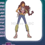 Sassy cartoon girl embroidery designs featuring pink top and blue jeans - Instant Download