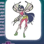 Enchanting animated fairy character with colorful wings embroidery designs - Instant Download