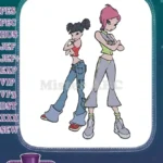 Stylish animated girls embroidery designs with trendy fashion outfits - Instant Download