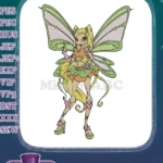 Winx Club Stella fairy blonde hair green wings embroidery designs - Instant Download