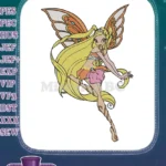 Magical fairy girl with golden hair and orange wings embroidery designs - Instant Download