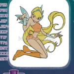 Dynamic Winx Club Stella fairy with blue wings embroidery designs - Instant Download
