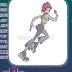 Dynamic anime girl running pose embroidery designs for athletic projects - Instant Download