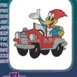 Woody Woodpecker Driving Red Vintage Car Waving Embroidery Designs - Instant Download