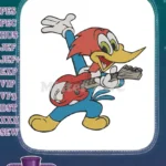 Woody Woodpecker playing red guitar fun cartoon embroidery designs - Instant Download