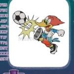 Woody Woodpecker Kicking Soccer Ball Energetic Cartoon Embroidery Designs - Instant Download