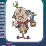 Proud whimsical cartoon king with gold star medal embroidery designs - Instant Download