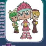 Kawaii Sugar Rush Racer Girls Holding Gold Coins Embroidery Designs - Instant Download