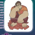 Wreck-It Ralph looking sad sitting on brick pile embroidery designs - Instant Download