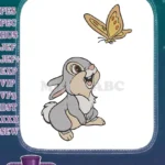 Adorable Thumper rabbit gazing at a beautiful butterfly embroidery designs - Instant Download