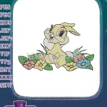 Cheerful yellow bunny with colorful spring flowers embroidery designs - Instant Download