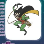 Dynamic Robin superhero embroidery designs with cape and grappling hook - Instant Download