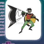 Dynamic Robin Superhero Throwing Batarang Action Embroidery Designs - Instant Download