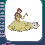 Princess Belle with Chip and Mrs Potts embroidery designs - Instant Download