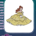 Belle in yellow gown with Mrs Potts Chip embroidery designs - Instant Download