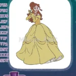 Elegant Belle holding bird in yellow gown embroidery designs - Instant Download