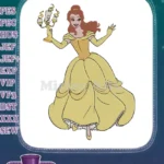 Princess Belle dancing with Lumiere candlestick character embroidery designs - Instant Download