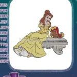 Elegant Princess Belle Yellow Gown Petting Cute Dog Embroidery Designs - Instant Download