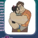 Wreck-It Ralph and Vanellope embracing hero medal embroidery designs - Instant Download