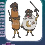 Funny Cartoon Hot Dog Donut Police Officer Embroidery Designs - Instant Download