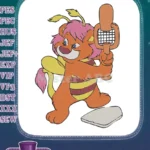 Cute cartoon bee-lion playing baseball with bat embroidery designs - Instant Download