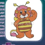 Playful cartoon lion with bee costume and pink mane embroidery designs - Instant Download