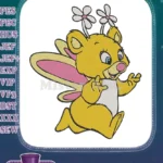 Cute yellow bear fairy with flower antennae embroidery designs - Instant Download