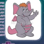 Cute baby elephant with pink wings and orange hair embroidery designs - Instant Download