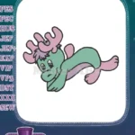 Cute Green Dragon with Pink Antlers Embroidery Designs - Instant Download