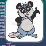 Smiling cartoon beaver in blue overalls and plaid tail embroidery designs - Instant Download