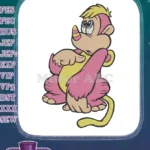 Cute pink and yellow monkey cartoon character embroidery designs - Instant Download