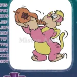 Adorable pink yellow creature strumming ukulele music embroidery designs - Instant Download