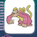 Cute pink and yellow monkey with bunny ears embroidery designs - Instant Download