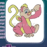 Adorable cartoon baby monkey with pacifier pink yellow embroidery designs - Instant Download
