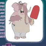 Grumpy Pink Elephant Chef Holding Red Popsicle Embroidery Designs - Instant Download