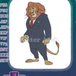 Dapper cartoon lion in business suit embroidery designs - Instant Download