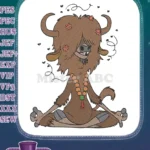 Meditating Shaggy Yak with Flowers and Beads Embroidery Designs - Instant Download